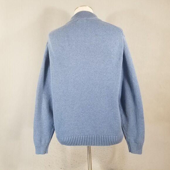 LL Bean Sweater Jacket Men's Large Blue Full Zip Cotton Pockets Retro - Picture 6 of 11
